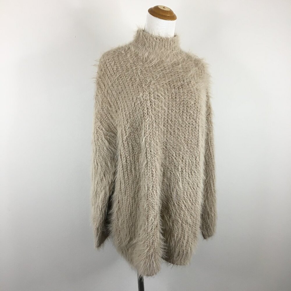 HELLO MOLLY Beige Mock/Turtleneck Eyelash Knit Wide Sleeve Sweater